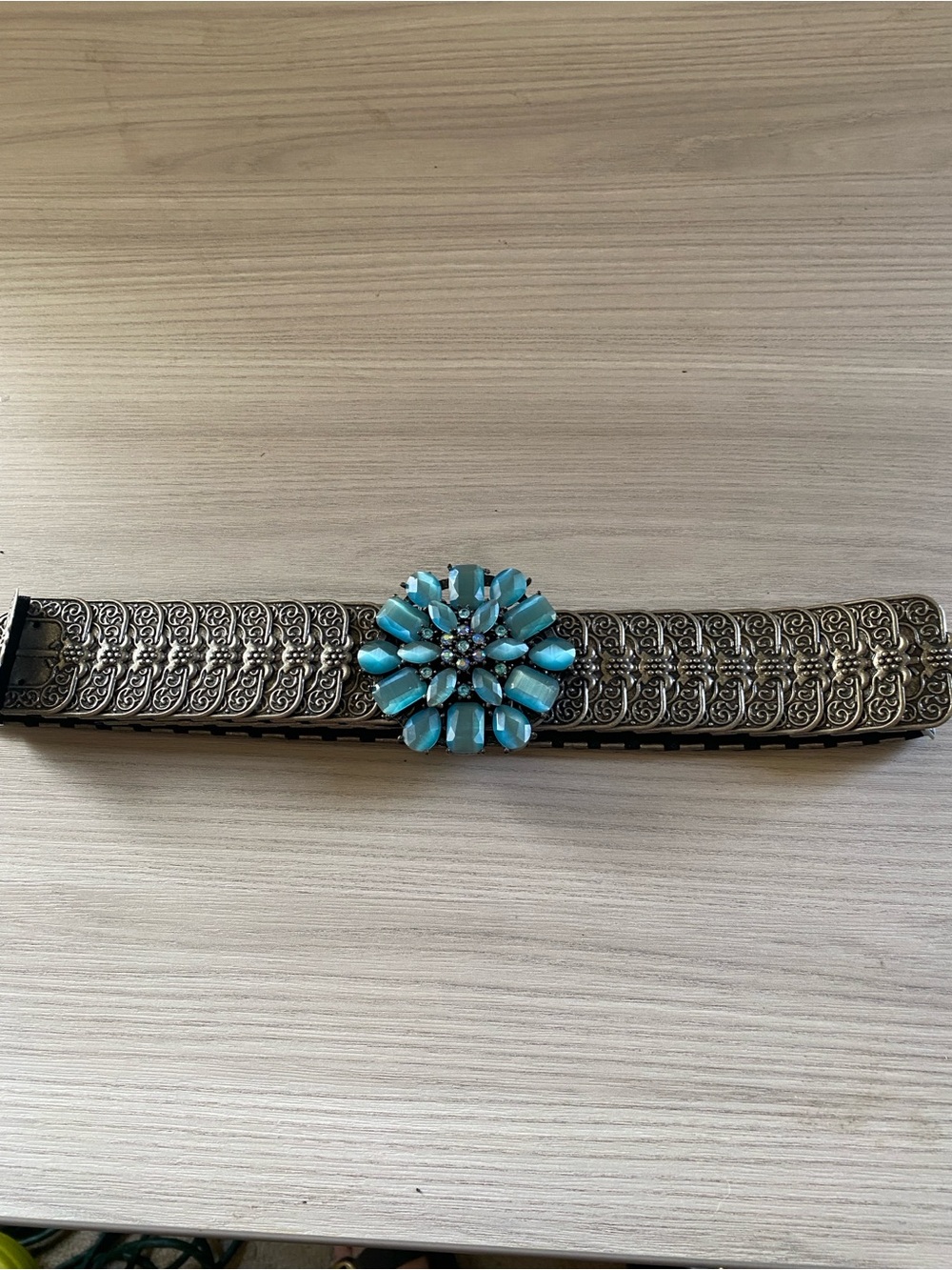 Vintage Turquoise Blue Floral Pewter Belt - Picture 2 of 8